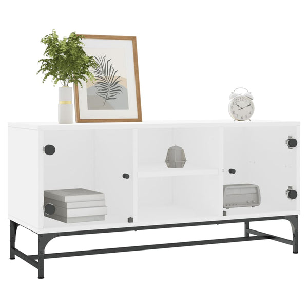 Weißer TV-Schrank mit Glastüren 102 cm