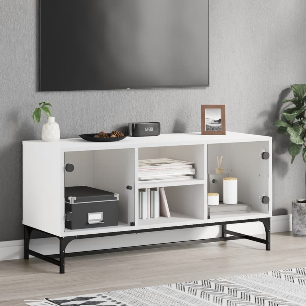 Weißer TV-Schrank mit Glastüren 102 cm