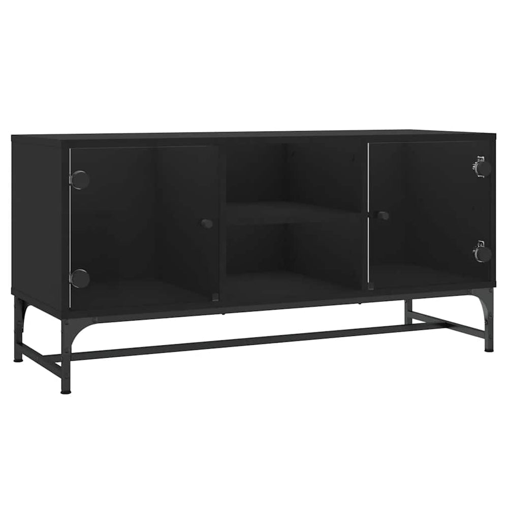 Schwarzer TV-Schrank mit Glastüren 102 cm