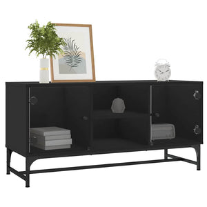 Schwarzer TV-Schrank mit Glastüren 102 cm
