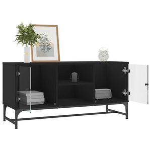 Schwarzer TV-Schrank mit Glastüren 102 cm