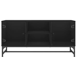 Schwarzer TV-Schrank mit Glastüren 102 cm