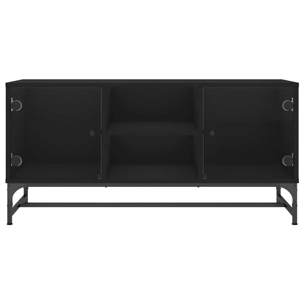 Schwarzer TV-Schrank mit Glastüren 102 cm