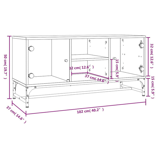 Schwarzer TV-Schrank mit Glastüren 102 cm