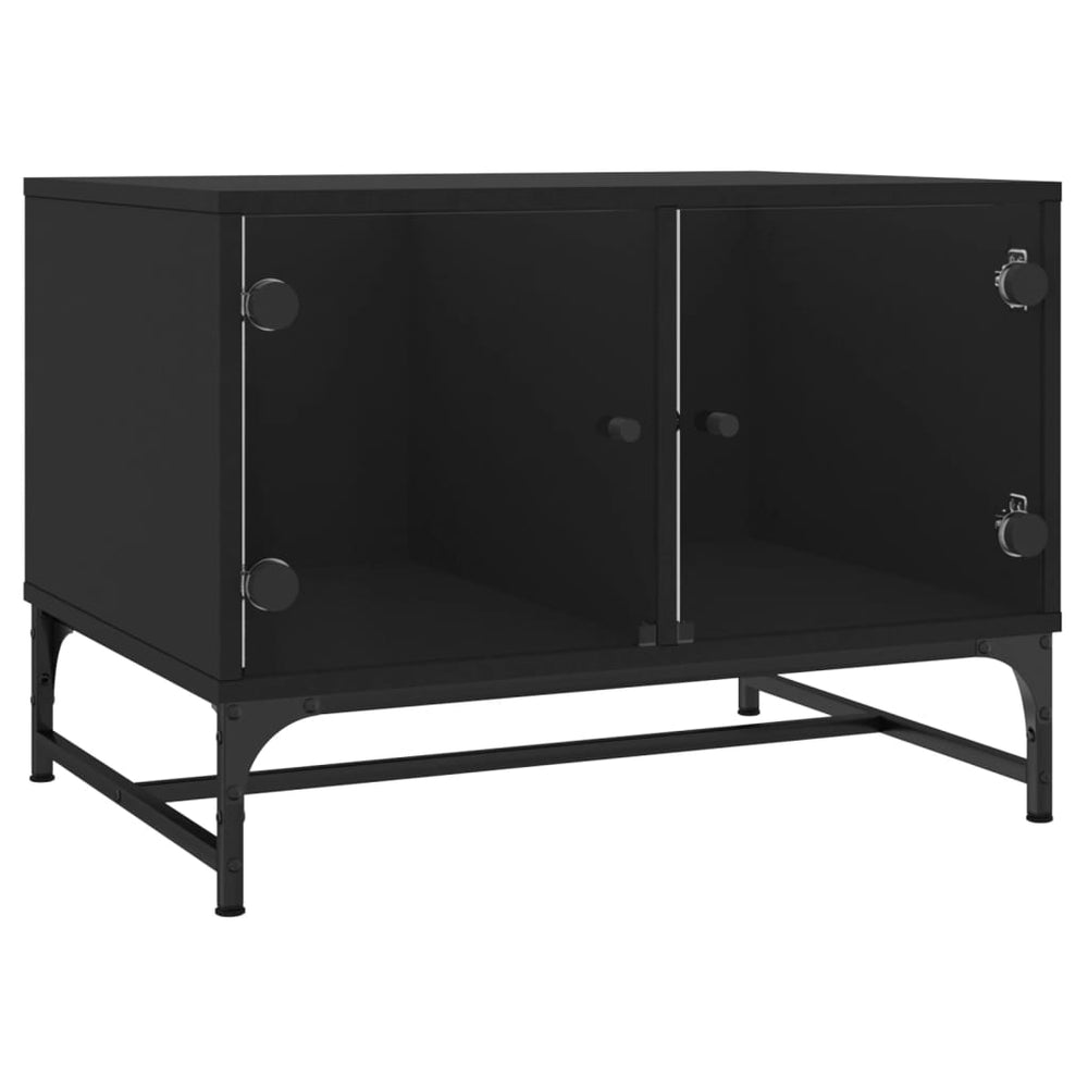 vidaXL Coffee Table with Glass Doors Black 68.5x50x50 cm