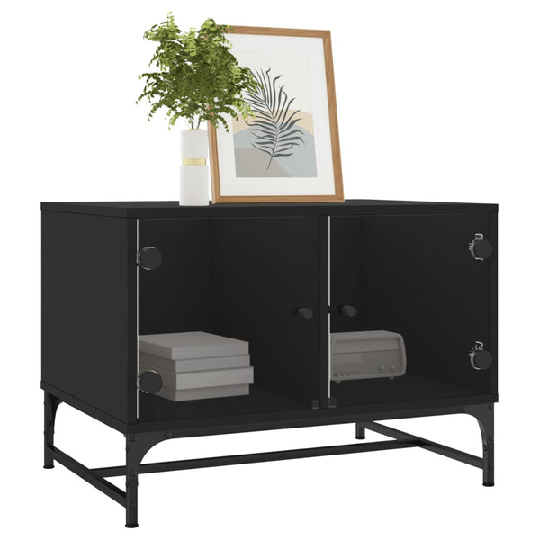 Couchtisch Schwarz mit Glastüren 68,5x50x50 cm
