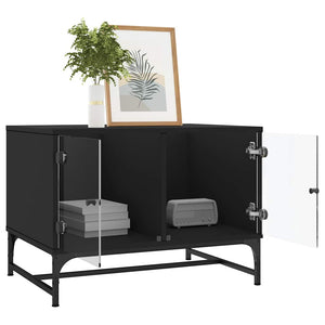 Couchtisch Schwarz mit Glastüren 68,5x50x50 cm