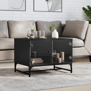 Couchtisch Schwarz mit Glastüren 68,5x50x50 cm
