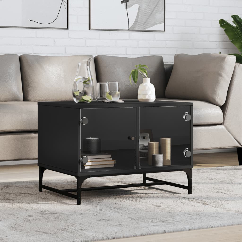Couchtisch Schwarz mit Glastüren 68,5x50x50 cm