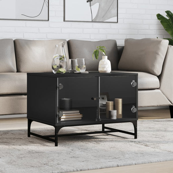Couchtisch Schwarz mit Glastüren 68,5x50x50 cm