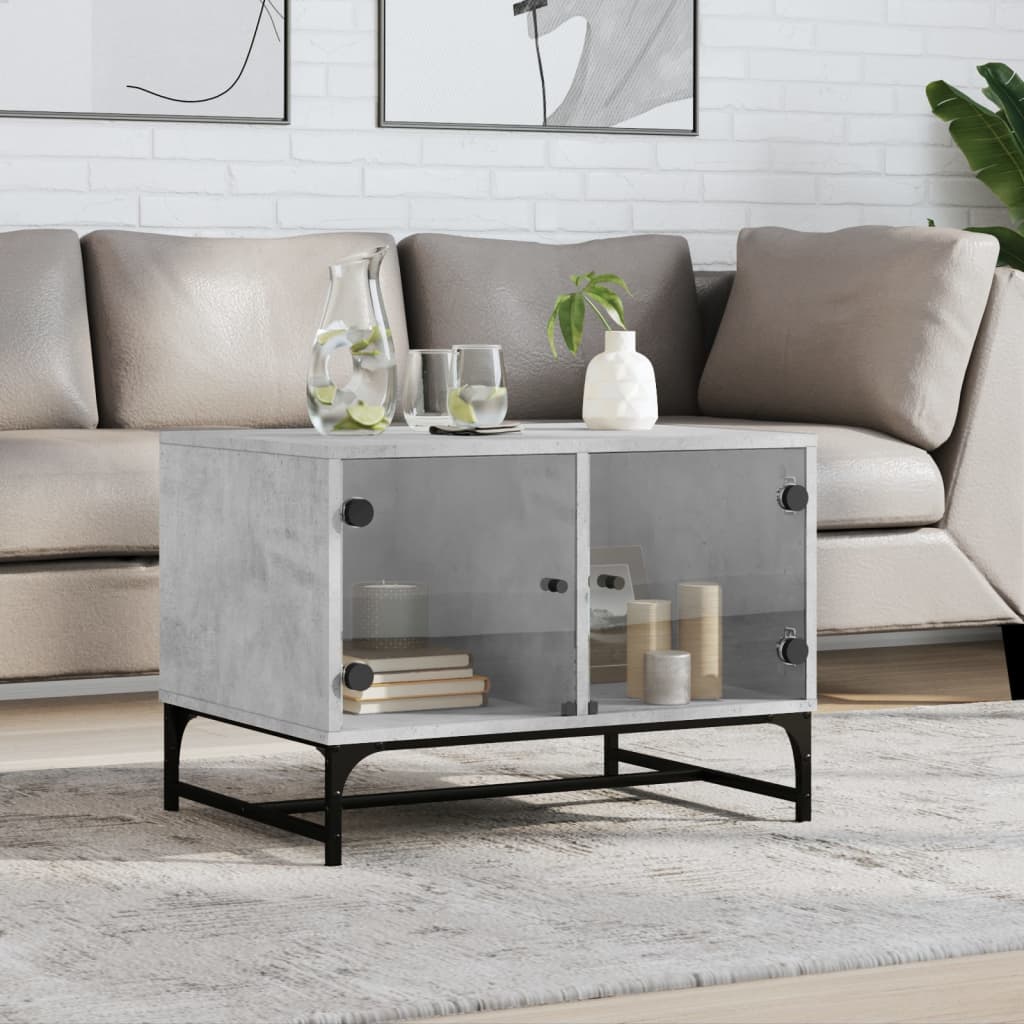 Betongrau Couchtisch mit Glastüren