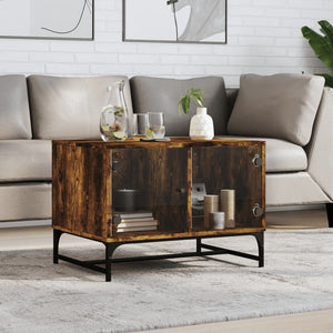 Couchtisch Räuchereiche mit Glastüren 68,5x50x50 cm