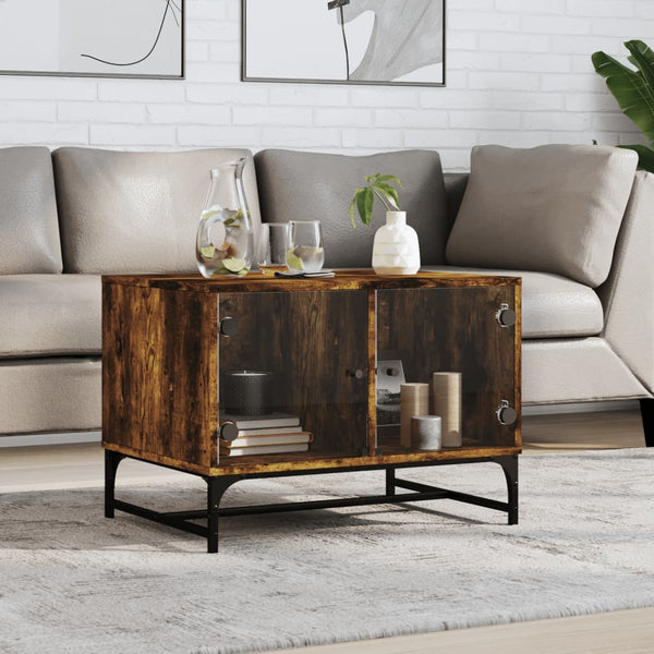 Couchtisch Räuchereiche mit Glastüren 68,5x50x50 cm