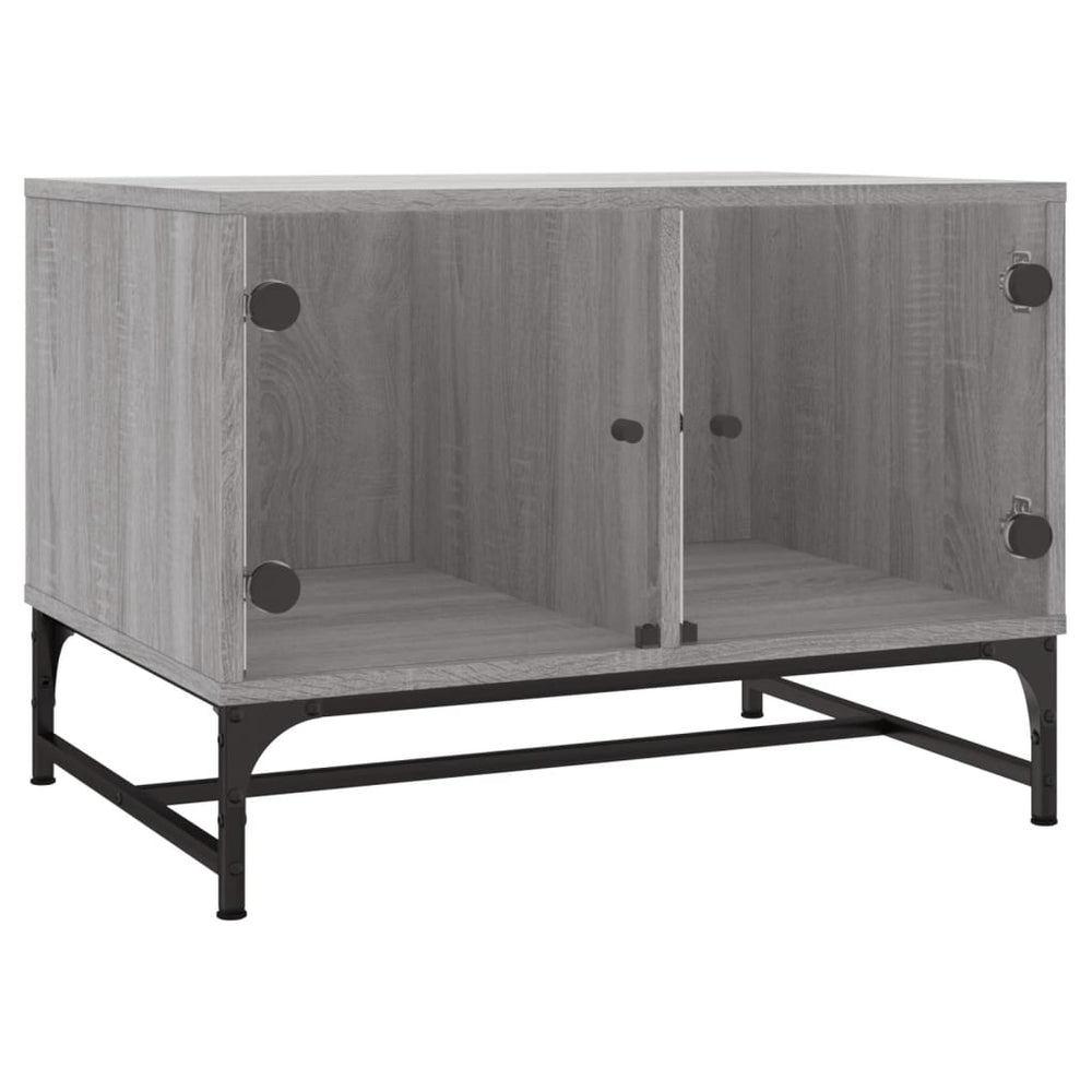 vidaXL Coffee Table with Glass Doors Sonoma Grey 68.5x50x50 cm