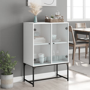 Beistellschrank Weiß mit Glastüren 69x37x100 cm