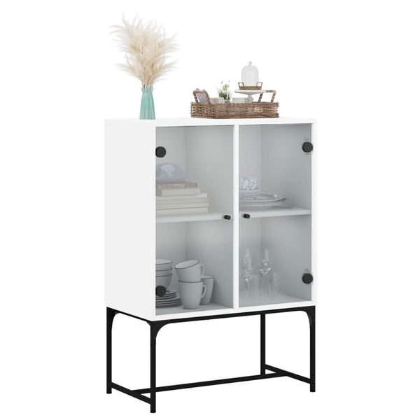 Beistellschrank Weiß mit Glastüren 69x37x100 cm