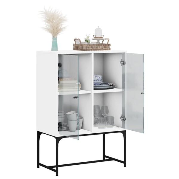 Beistellschrank Weiß mit Glastüren 69x37x100 cm
