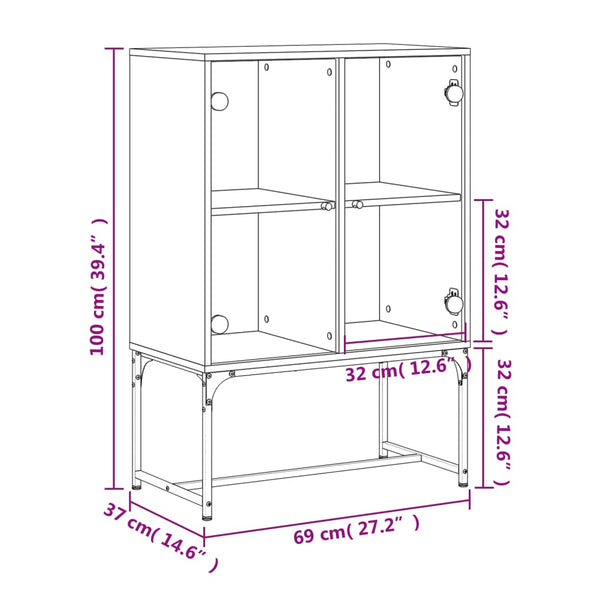 Beistellschrank Weiß mit Glastüren 69x37x100 cm