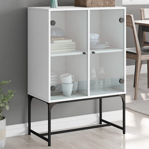 Beistellschrank Weiß mit Glastüren 69x37x100 cm