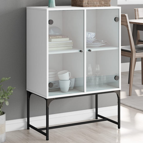 Beistellschrank Weiß mit Glastüren 69x37x100 cm