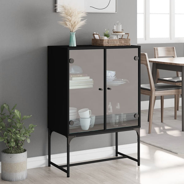 Schwarzer Beistellschrank mit Glastüren