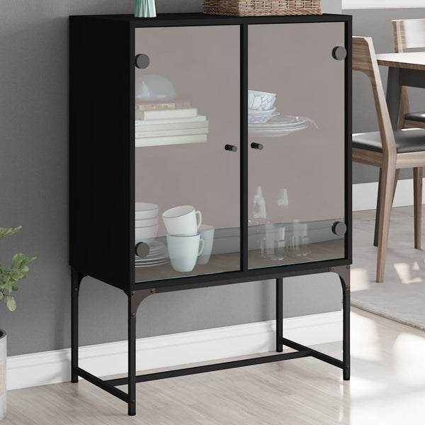 Schwarzer Beistellschrank mit Glastüren
