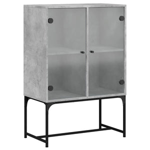 Beistellschrank Betongrau mit Glastüren 69x37x100 cm