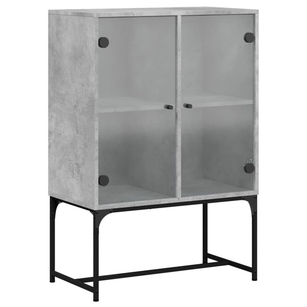 Beistellschrank Betongrau mit Glastüren 69x37x100 cm