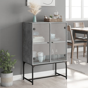 Beistellschrank Betongrau mit Glastüren 69x37x100 cm