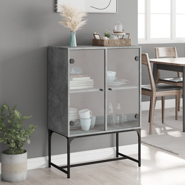 Beistellschrank Betongrau mit Glastüren 69x37x100 cm