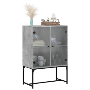 Beistellschrank Betongrau mit Glastüren 69x37x100 cm