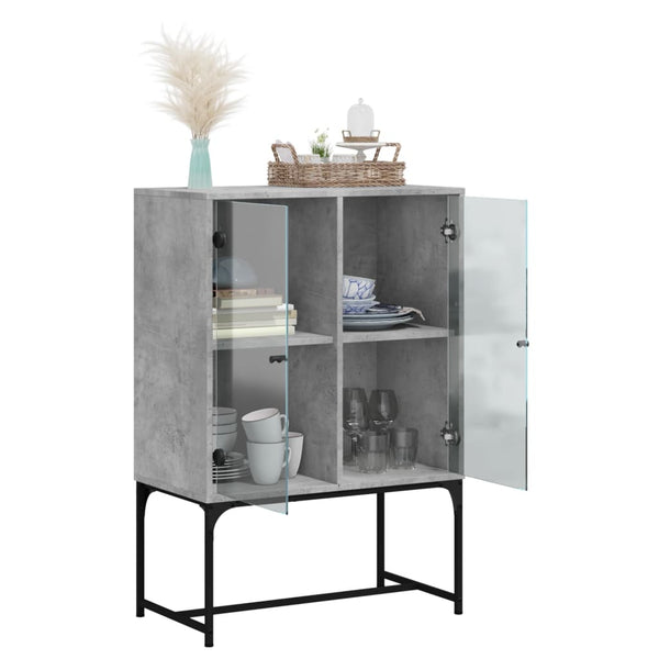 Beistellschrank Betongrau mit Glastüren 69x37x100 cm