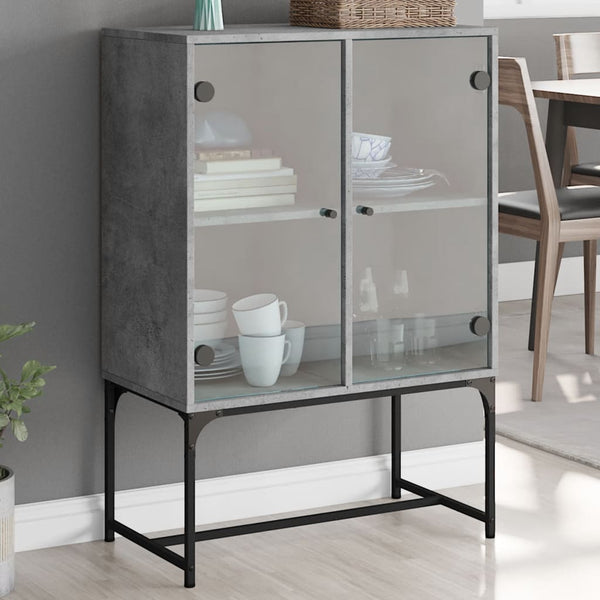 Beistellschrank Betongrau mit Glastüren 69x37x100 cm