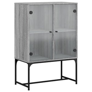 Grauer Beistellschrank mit Glastüren 69x37x100 cm