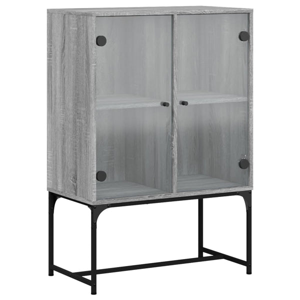 Grauer Beistellschrank mit Glastüren 69x37x100 cm