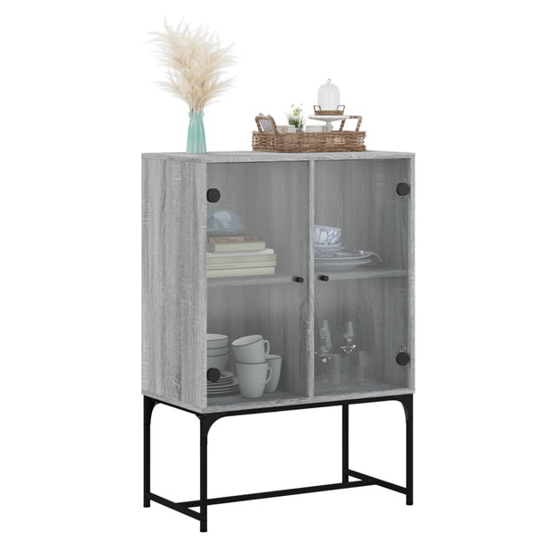 Grauer Beistellschrank mit Glastüren 69x37x100 cm