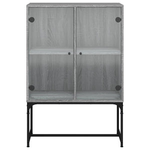 Grauer Beistellschrank mit Glastüren 69x37x100 cm