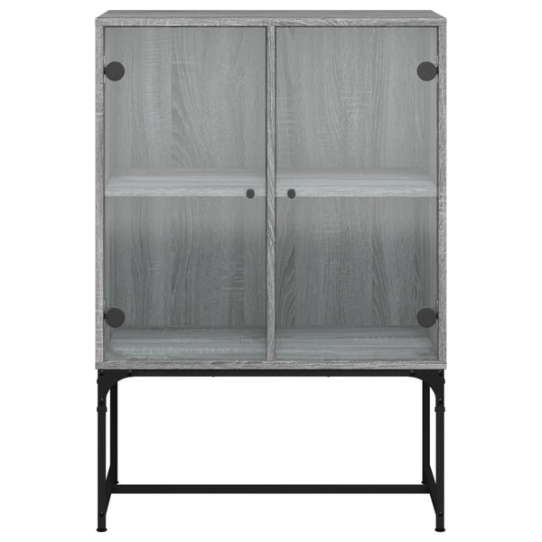 Grauer Beistellschrank mit Glastüren 69x37x100 cm