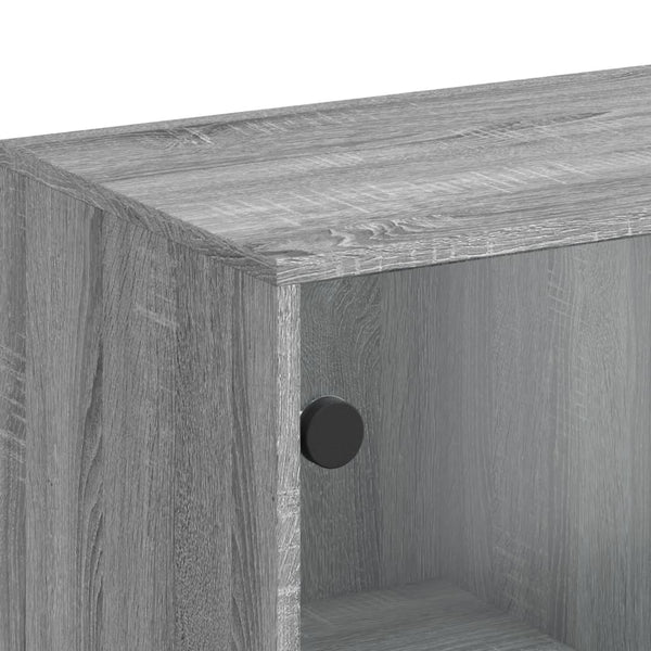Grauer Beistellschrank mit Glastüren 69x37x100 cm