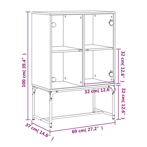 Grauer Beistellschrank mit Glastüren 69x37x100 cm