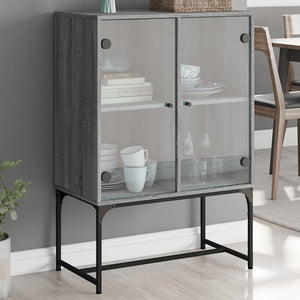 Grauer Beistellschrank mit Glastüren 69x37x100 cm