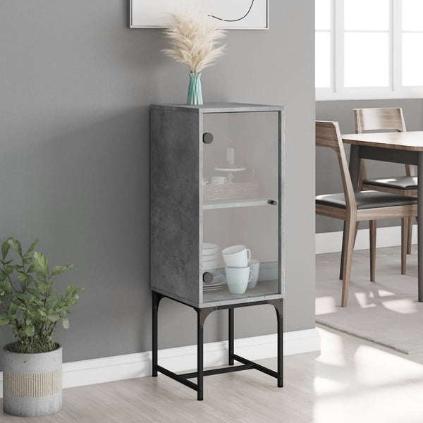 Betongrauer Beistellschrank mit Glastür, 35x37x100 cm
