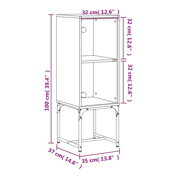 Betongrauer Beistellschrank mit Glastür, 35x37x100 cm