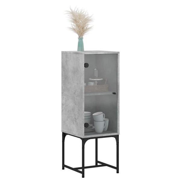 Betongrauer Beistellschrank mit Glastür, 35x37x100 cm