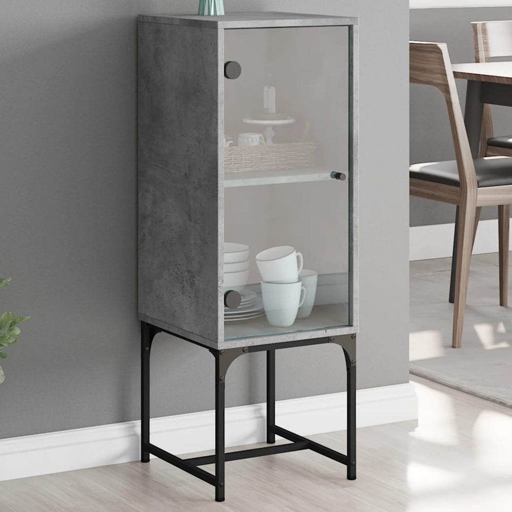 vidaXL Side Cabinet with Glass Door Concrete Grey 35x37x100 cm