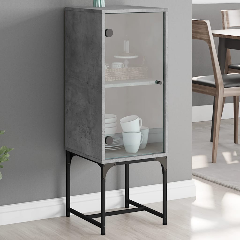 Betongrauer Beistellschrank mit Glastür, 35x37x100 cm