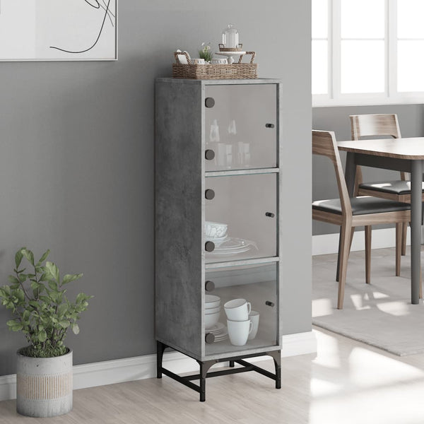 Highboard Betongrau mit Glastüren 35x120 cm