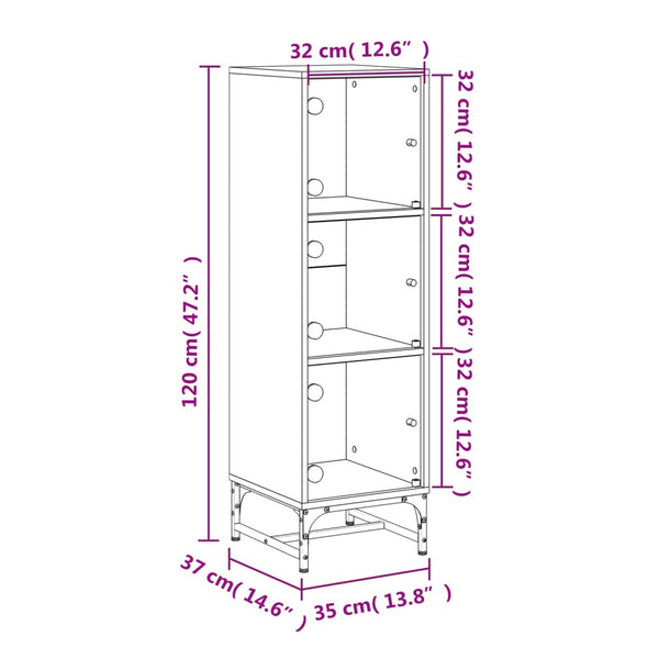 Highboard Betongrau mit Glastüren 35x120 cm