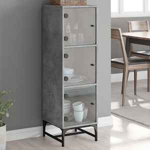 Highboard Betongrau mit Glastüren 35x120 cm