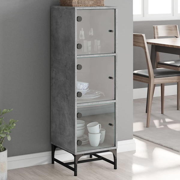 Highboard Betongrau mit Glastüren 35x120 cm